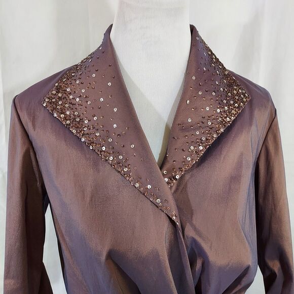 Tadashi Shoji Two Piece Set Skirt 14 Ruched Top Shirt 12 Sequins Party Formal - Picture 4 of 16